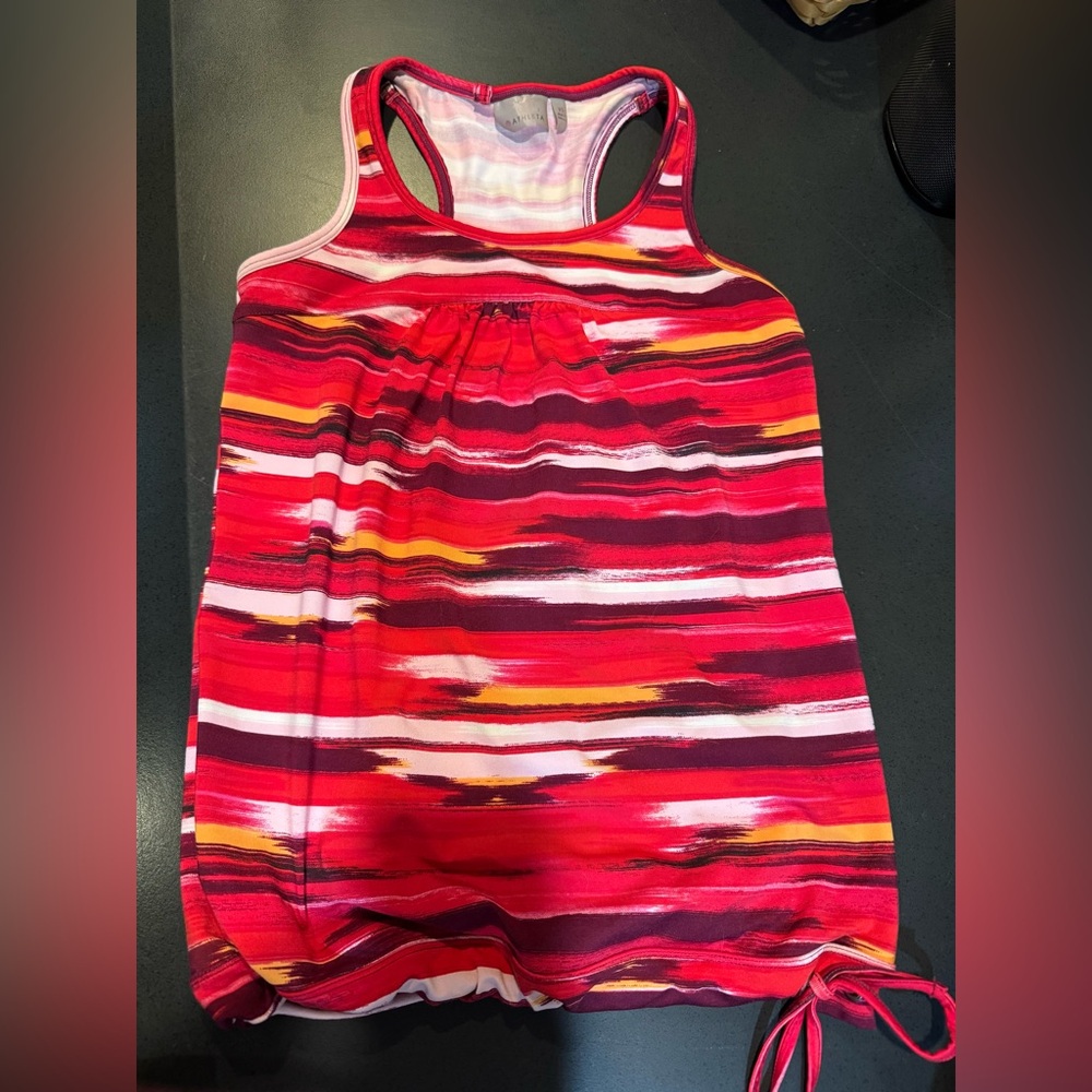 Athleta Red and Pink Striped Tank Top